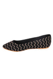 Black Suede Kantha Embroidery Ballerina Flats