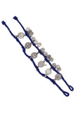 Set of 2: Navy Blue Threaded German Silver Anklet