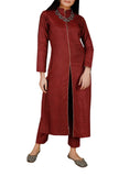 Set of 2- Red Tussar Staple Achkan And Pants