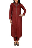 Set of 2- Red Tussar Staple Achkan And Pants