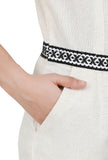 White Toda Embroidery Pure Cotton Jumpsuit