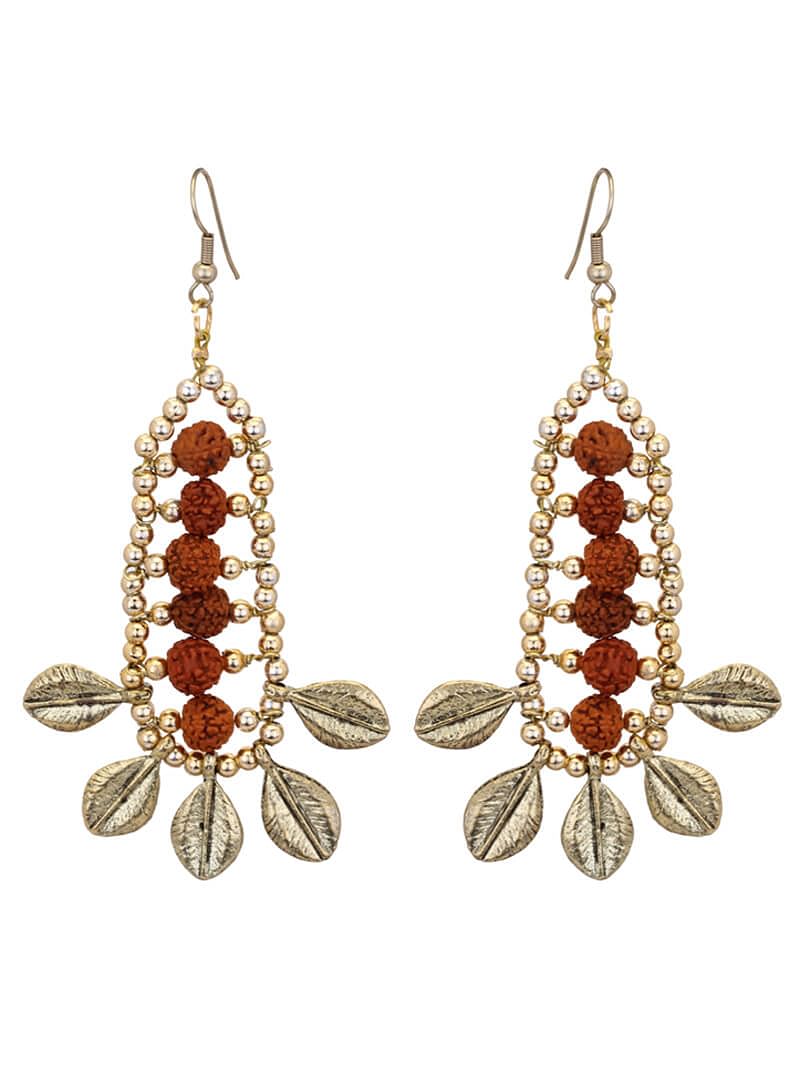 Rudraksha Earrings With Leaf Adornments