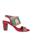 Red Cotton Kalamkari Strappy Block Heels