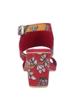 Red Cotton Kalamkari Strappy Block Heels