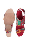 Red Cotton Kalamkari Strappy Block Heels