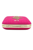 Pink Dabka Zari Embroidery Silk Box Clutch (6.5"x7"x2")