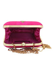 Pink Dabka Zari Embroidery Silk Box Clutch (6.5"x7"x2")