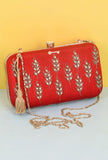 Red Dabka Zari Embroidery Silk Rectangular Clutch (8