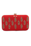 Red Dabka Zari Embroidery Silk Rectangular Clutch (8"x4.5"x2")