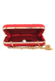 Red Dabka Zari Embroidery Silk Rectangular Clutch (8"x4.5"x2")