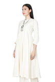 Set of Ivory Cross Stitch cotton Anarkali And Palazzo With Mulmul Cotton Dupatta