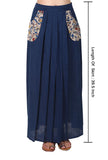 Navy Blue Pure Cotton Stitched Saree With Detachable Kalamkari Pallu