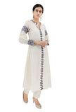 Ivory-Blue Cotton Cross Stitch Dress With Slip