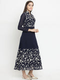 Navy Blue A-Line Dress With Parsi Embroidery