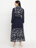 Navy Blue A-Line Dress With Parsi Embroidery