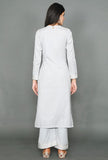 Pale Grey Kurta With Kantha Embroidered Yoke