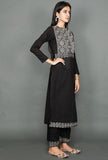 Black Kurta With Floral Kantha Embroidery