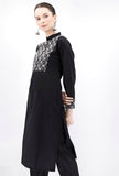 Black Collared Kurta With Kantha Embroidery