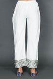 White Palazzos With Olive Green Kantha Embroiderey