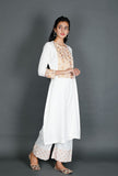 White Cotton Kurta With Floral Kantha Embroidery