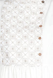 Collared White Kurta With Beige Kantha Embroidery