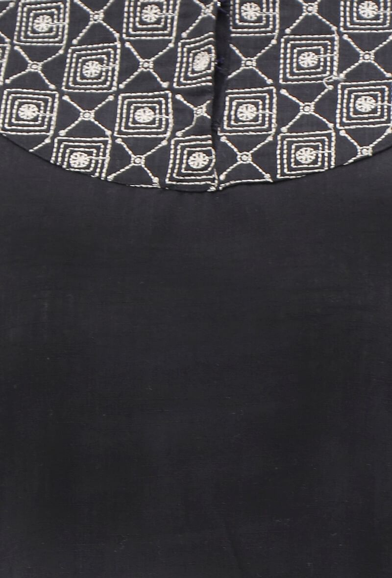 Black Kurta With Kantha Embroidered Neck