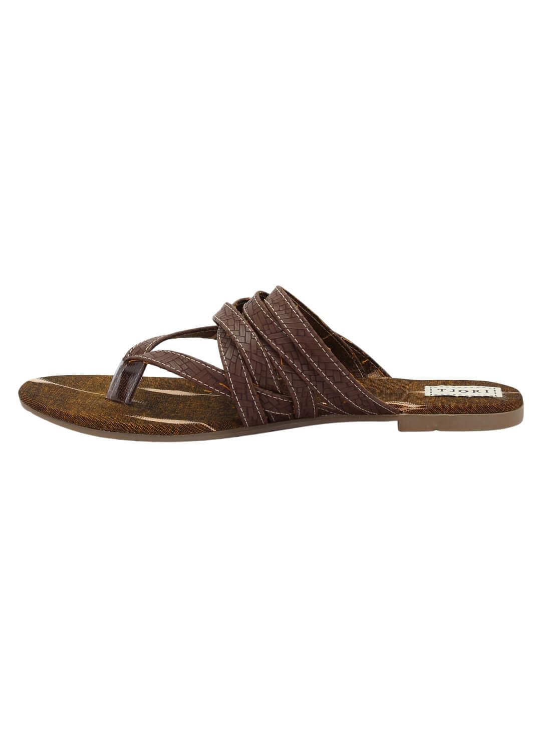 Brown Caged Slippers With Ikat Lining