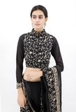 Black Parsi Embroidered Blouse With Sheer Sleeves