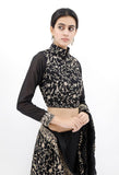 Black Parsi Embroidered Blouse With Sheer Sleeves