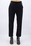 Black Cotton Schiffli Pants With Contrast Piping