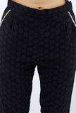 Black Cotton Schiffli Pants With Contrast Piping
