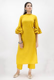 Mustard Cotton Kurta With Victorian Collar