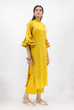Mustard Cotton Kurta With Victorian Collar