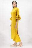 Mustard Cotton Kurta With Victorian Collar