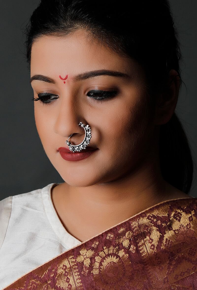 Buy Jewelopia Maharashtrian AD Nath CZ Nose Stud Pin Fish Design Nath  Wedding Jewelry Marathi Ad Nose Ring Without Piercing Pearl Gold Plated  Clip On Press Nath For Girls Online at Best