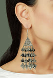 Silver Plated Brass Black Beaded Triangular Dangler Earrings