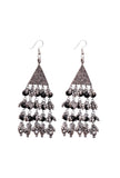 Silver Plated Brass Black Beaded Triangular Dangler Earrings