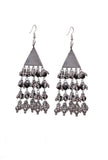 Silver Plated Brass Black Beaded Triangular Dangler Earrings