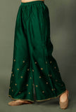 Green Chanderi Palazzos With Zari Embroidery