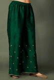 Green Chanderi Palazzos With Zari Embroidery