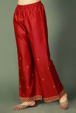 Maroon Chanderi Palazzos With Zari Embroidery