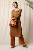 Khaki Cotton Slub Kurta