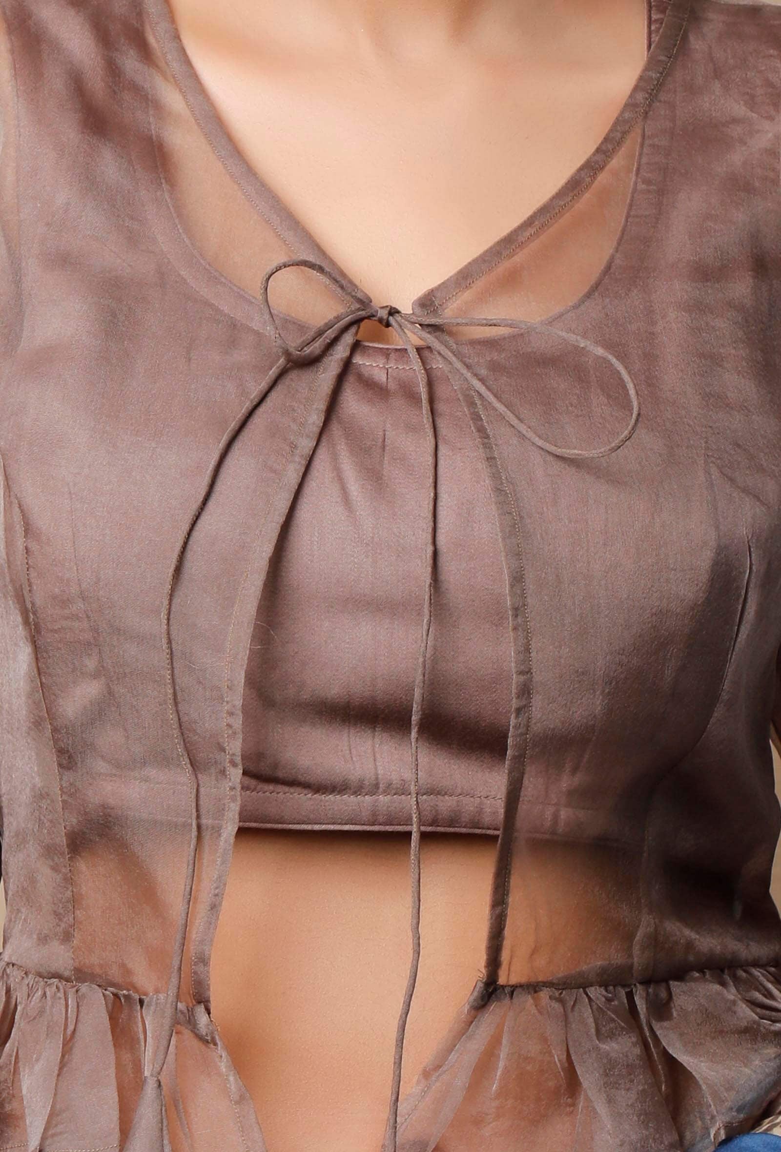 Beige Organza Silk Sheer Puffed Sleeve Blouse – TJORI