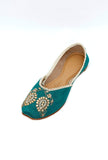 Juhi Teal Raw Silk Zardozi Juttis