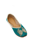 Juhi Teal Raw Silk Zardozi Juttis