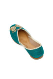 Juhi Teal Raw Silk Zardozi Juttis