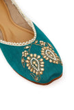 Juhi Teal Raw Silk Zardozi Juttis