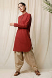 Set of 2: Gerua Pathani Kurta & Beige Cotton Salwar