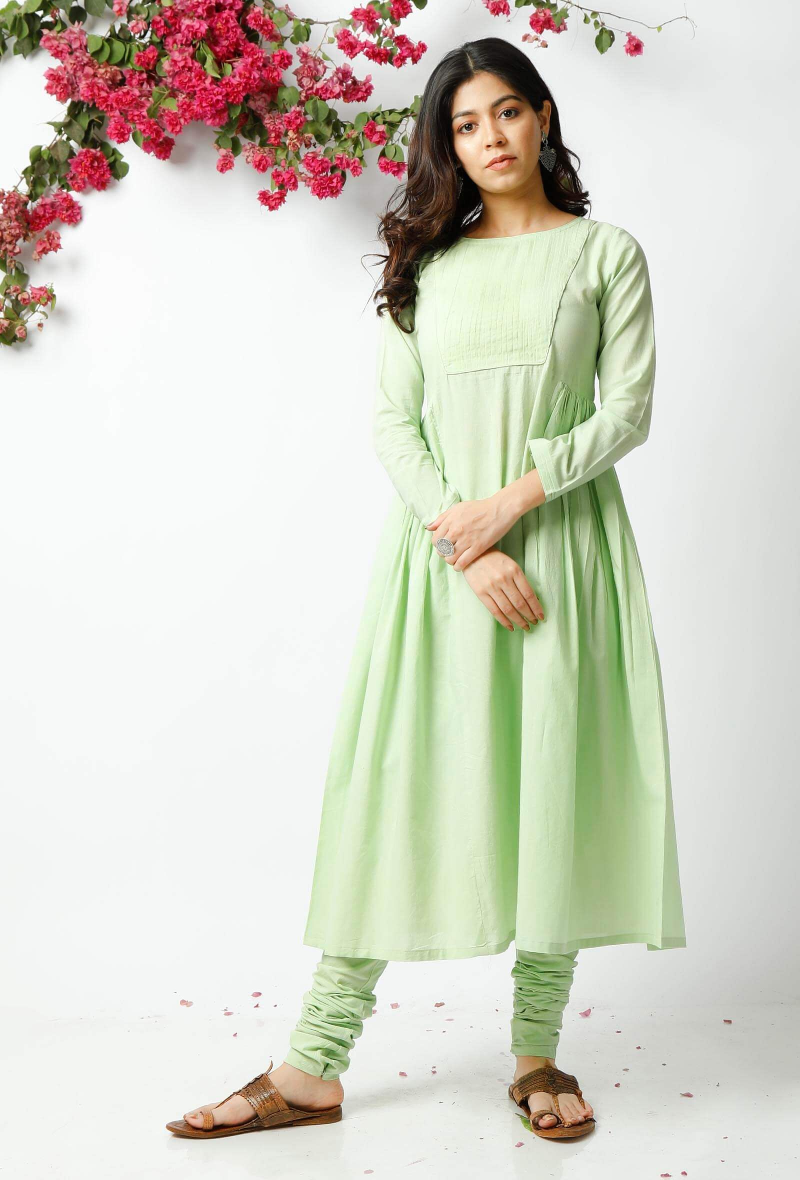 Pink Kurti Foxtail Designer Green Rayon Party Wear Kurti