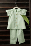 Green Peter Pan Collar Bamboo Fabric Top And Pant